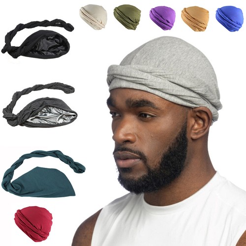 Muslim Durag Turban Head Wrap Men Satin Lined Head Scarf  Hijab Hat Cap Cover US - Picture 1 of 23