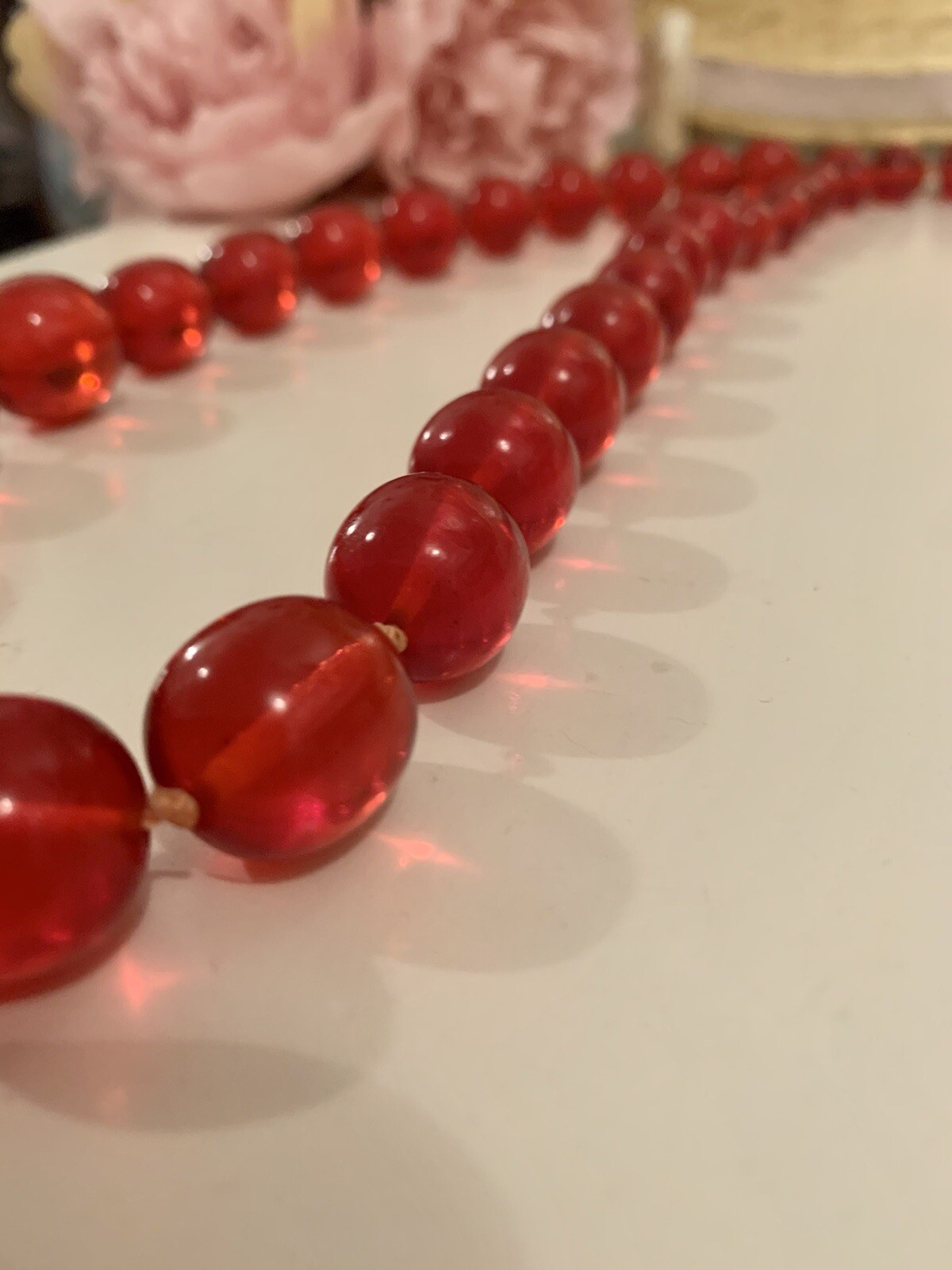 Vintage Plastic Translucent Cherry Red Lucite Bea… - image 3