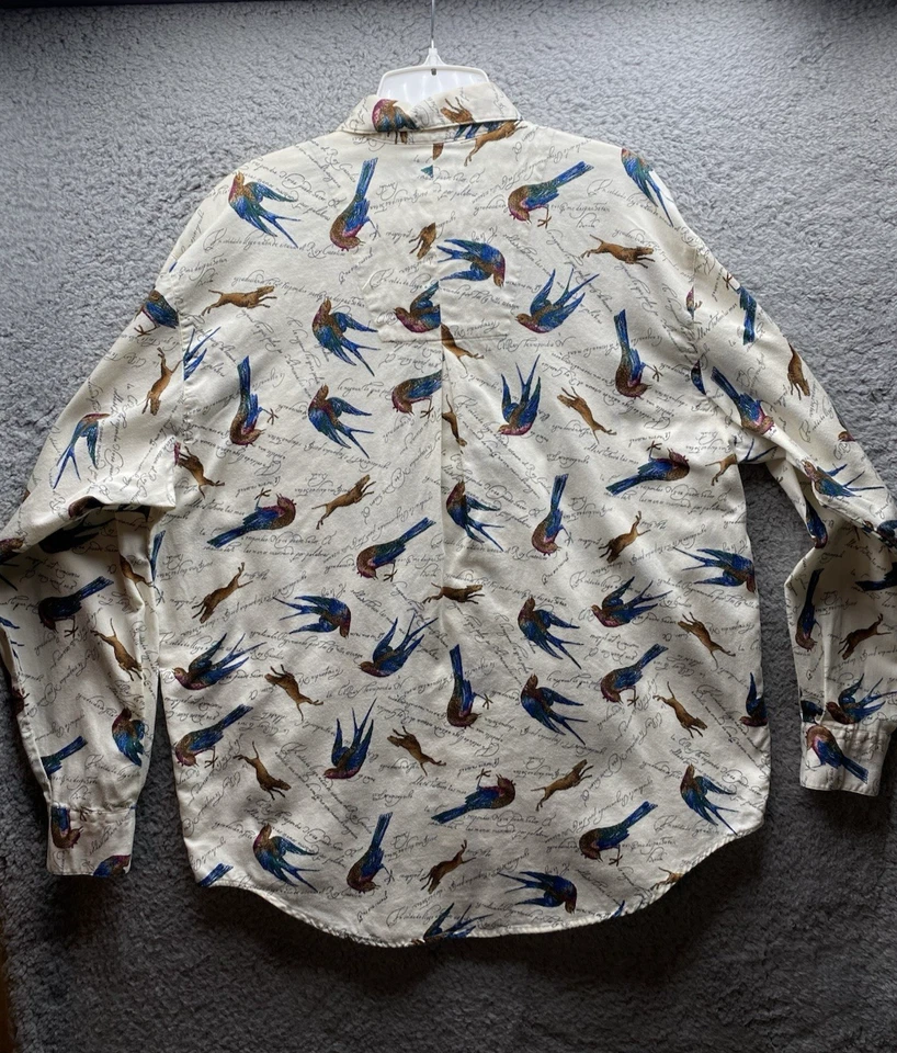 Camisa Dockers Para Hombre Mediana con Botones 100% Algodón Marfil Pájaro Perro Caza Preppy Foto 2 de 4