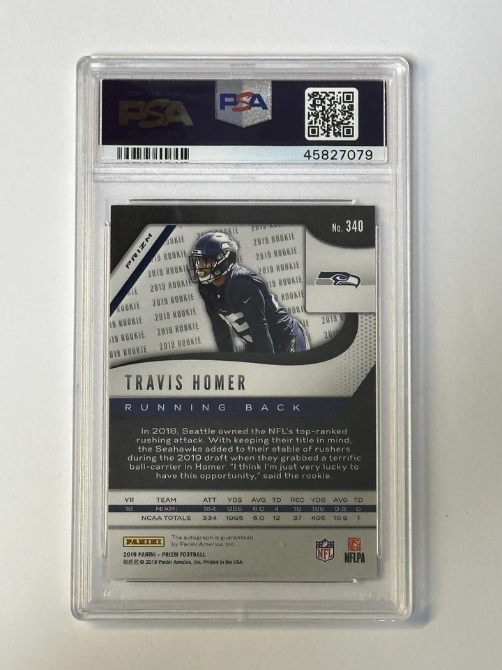 Travis Homer 2019 Panini Prizm #340 Rookie Autographs Prizm Pink Auto PSA 9 - Image 2 of 2