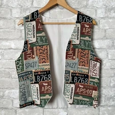 Vintage Women Md Fun License Plate Themed Teachers Vest Earthy Tones Fully Lined