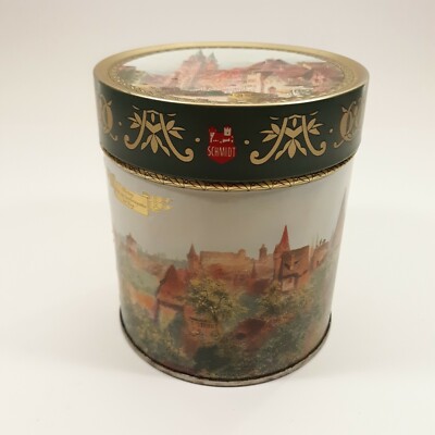 Vintage E Otto Schmidt Round Cookie Tin Germany Nurnberger Lebkuchen Wafer Can