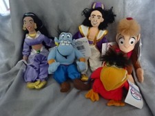 NEW W/TAGS-SET OF 5 "ALADDIN, JASMINE, GENIE, ABU  IAGO" BEAN BAGS DISNEY 