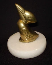 Penco New Bedford Mass Brass Pelican Bird Waterfowl Marble Base Statue Figurine 