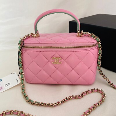 Chanel Vanity Bag Crossbody 23P Pink Lambskin Shoulder Purse Hand Case NWT