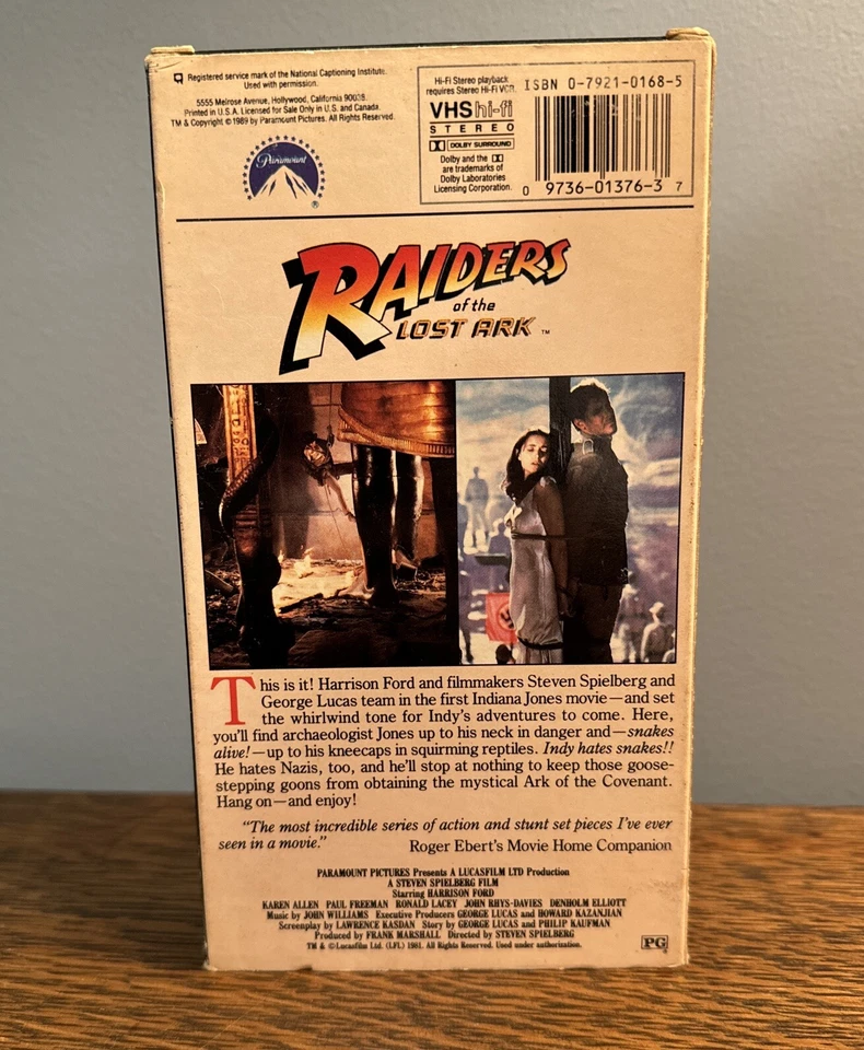 Raiders of the Lost Ark VHS 1989 Indiana Jones Harrison Ford, Address Sticker - Image 2 of 4