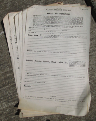 1949 Lot of 7 Wabash Railroad Company Train Injury Report of Inspection Unused