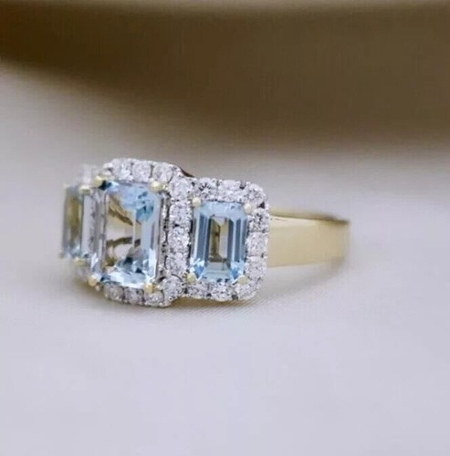 2Ct Emerald Cut LabCreated Aquamarine Women's Wedding Ring 14K WHITE GOLD Plated - Picture 4 of 5