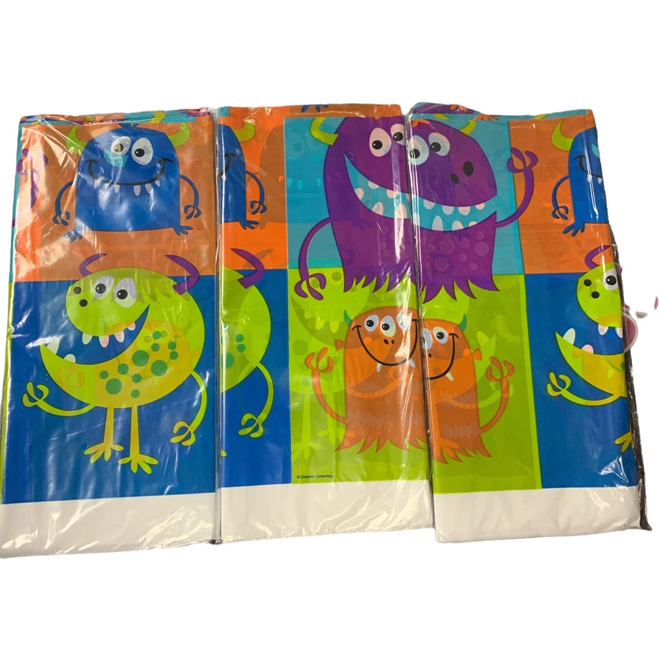 Fun Monsters Mantel - Juego de 3 suministros de fiesta de cumpleaños de plástico 44" x 88" Foto 3 de 3