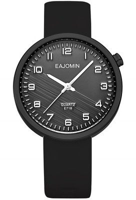 Analog Quartz Watch for Lady Student Easy Read Dial Silicone Band Black for Gift