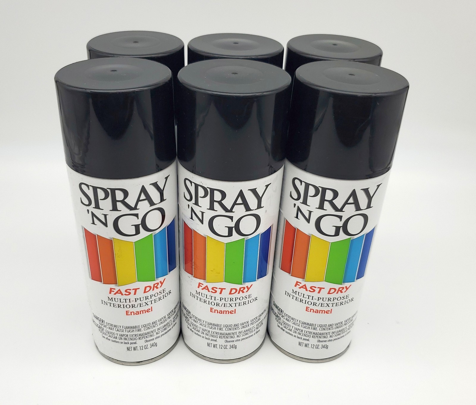 Spray 'N Go Gloss Black Enamel Spray Paint 12oz Fast Drying Pack of 6 Cans
