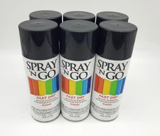Spray 'N Go Gloss Black Enamel Spray Paint 12oz Fast Drying Pack of 6 Cans
