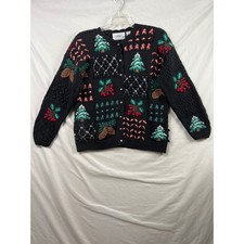 Portraits Northern Isles Cardigan Womens XL Black Christmas Hand Knit Sweater