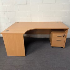 Beech Left Handed Corner Desk and Pedestal Set- 1800- Panel End-NEW UNBOXED