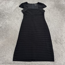 Adrianna Papell Shutter Pleat Tiered Midi Sheath Dress Womens 8 Black Cap Sleeve