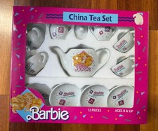 Vintage 1989 Barbie China Tea Set 12 Pieces Mattel Chilton-Globe NIB Ages 8 