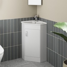 Bathroom Floor Standing Corner Vanity Unit White Gloss Single Door Flat Pack
