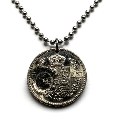 1937 Romania 50 Lei coin pendant royal shield golden eagle Bucharest Iasi 003572