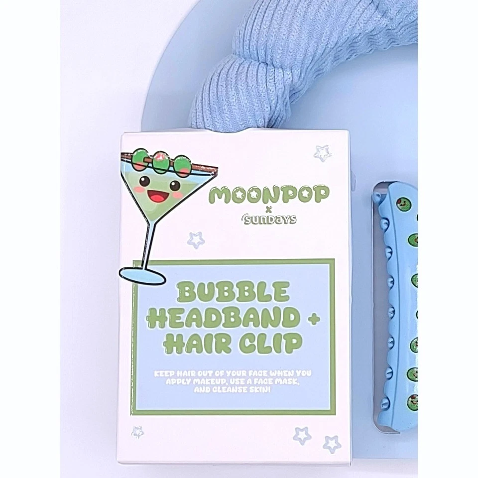 Moonpop x Sundays Bubble Headband Hair Clip Scalp Scrubby Brush Set Blue Green - Image 4 of 4