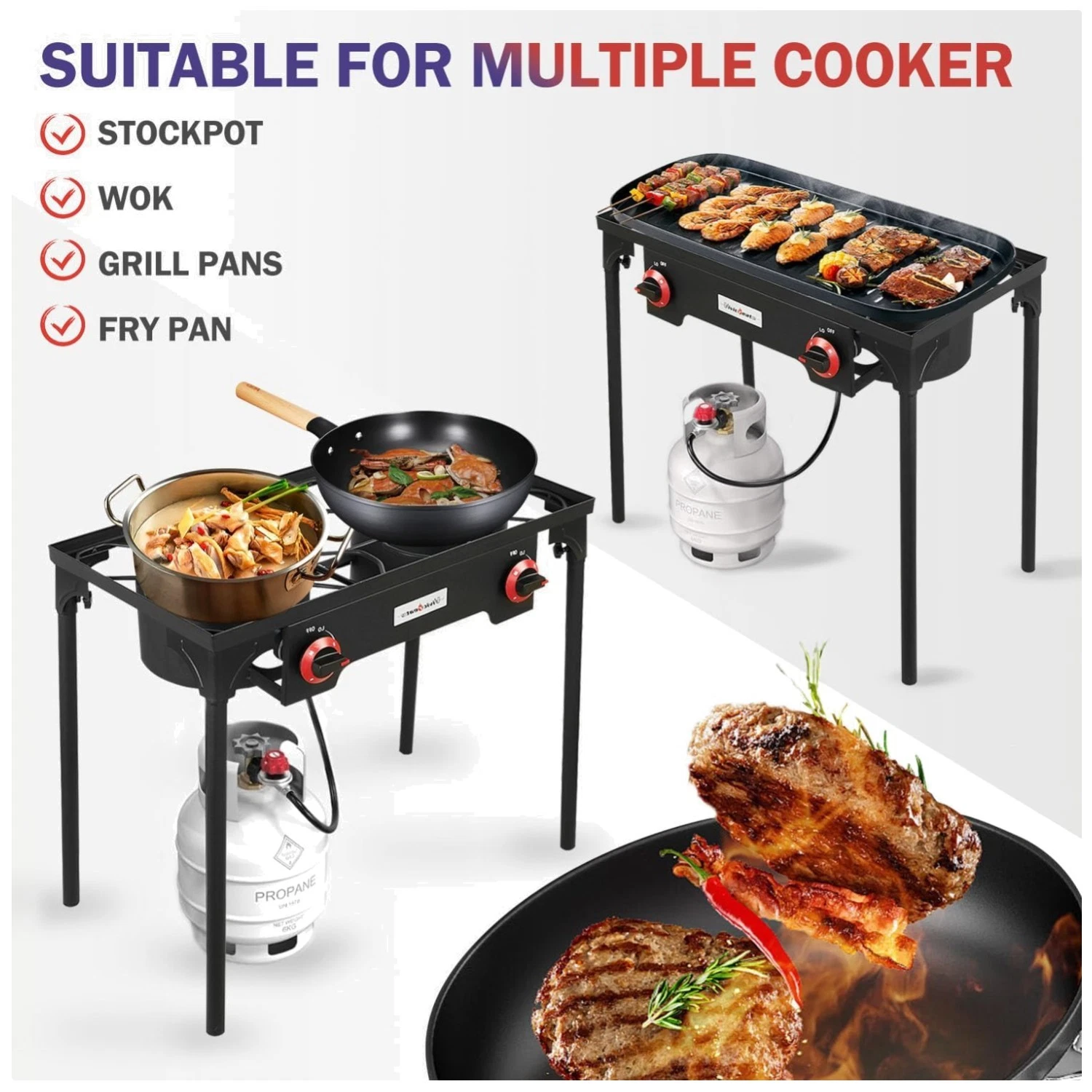 Powerful Outdoor Gas Stove with Cast Iron Burners