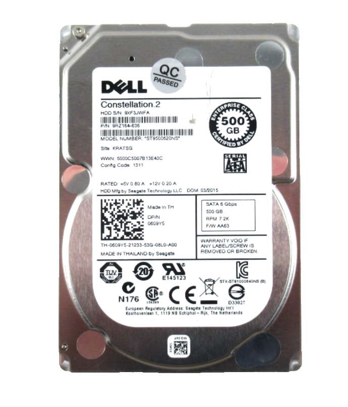 500GB SATA-III 2.5"" 7200RPM 6Gb/s 64MB HDD - 609Y5 / ST9500620NS