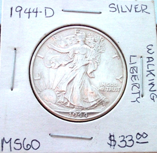 1944 DENVER WALKING LIBERTY SILVER HALF DOLLAR IN UNCIRCULATED MINT CONDITION