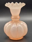 Vintage 1940's Fenton Pink Rose Overlay Melon Vase 4.75" Tall