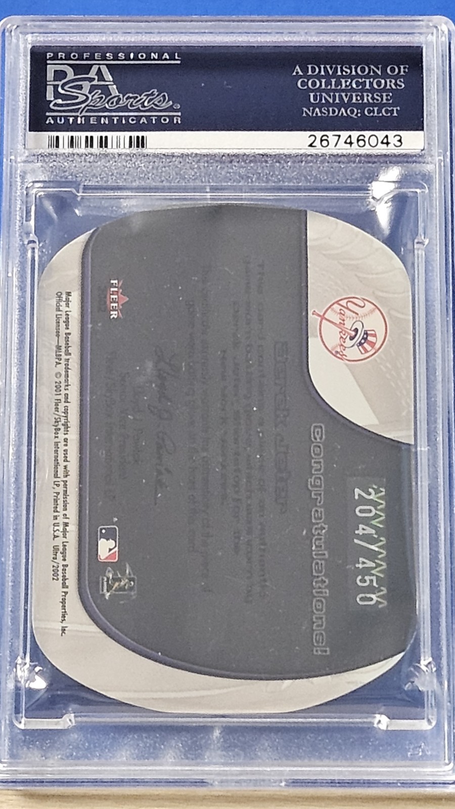 Derek Jeter - 2002 Ultra Glove Works Memorabilia  PSA 9    204/450 view 3