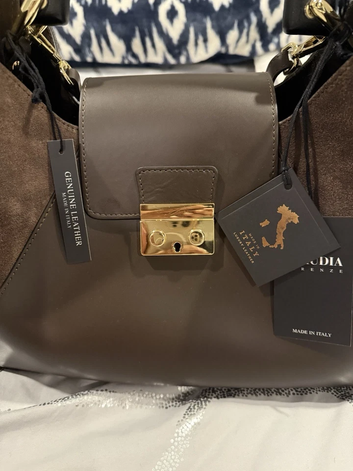 Bolso de cuero marrón Claudia italiano nuevo de lujo Foto 2 de 4