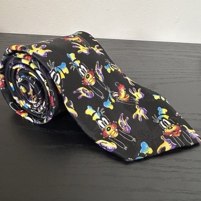 Vintage 1990s Disney Mickey Unlimited Goofy Tie Black Polyester Balancine Inc
