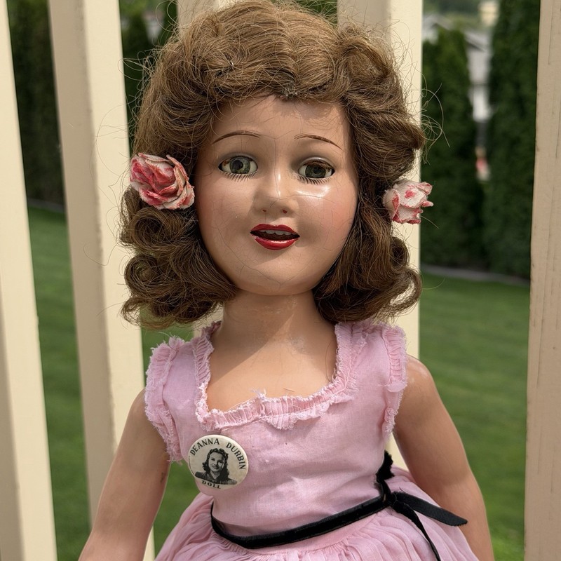 Deanna Durbin RARE Button Pin & TLC Composition Doll Ideal 21” Movie Star