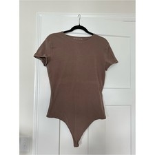 Women's Abercrombie Fitch Taupe Short Sleeve Cotton Seamless Crew Bodysuit