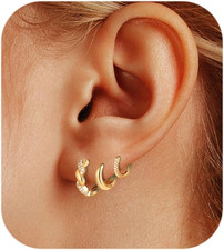 Gold Hoop Earrings Set for Women, 3 Pairs 14K Gold Plated Huggie Hoop Earring Hy