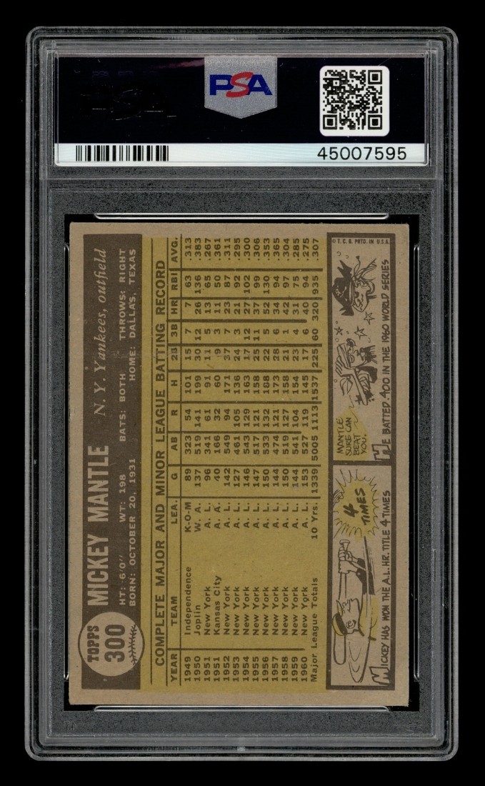 1961 Topps Set-Break #300 Mickey Mantle PSA 4 VG-EX view 2