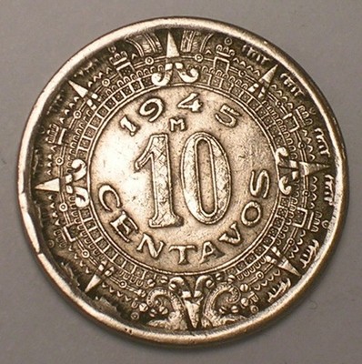 1945 Mexico Mexican 10 Centavos Eagle Snake Coin VF+ Tone