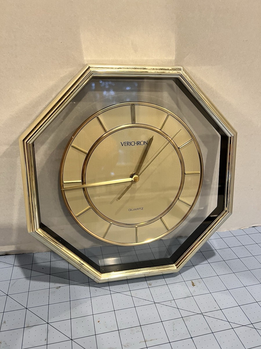 WALL HEXAGON SHAPE VERICHRON CLOCK GOLD VINTAGE 90's JAPAN RETRO