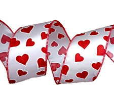 Valentine's Day 2.5" by 5 yards Wired Ribbon Glitter Red Hearts White Outlines
