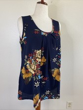 NWT. Zeagoo Sleeveless Floral Top. Dark Blue. Large