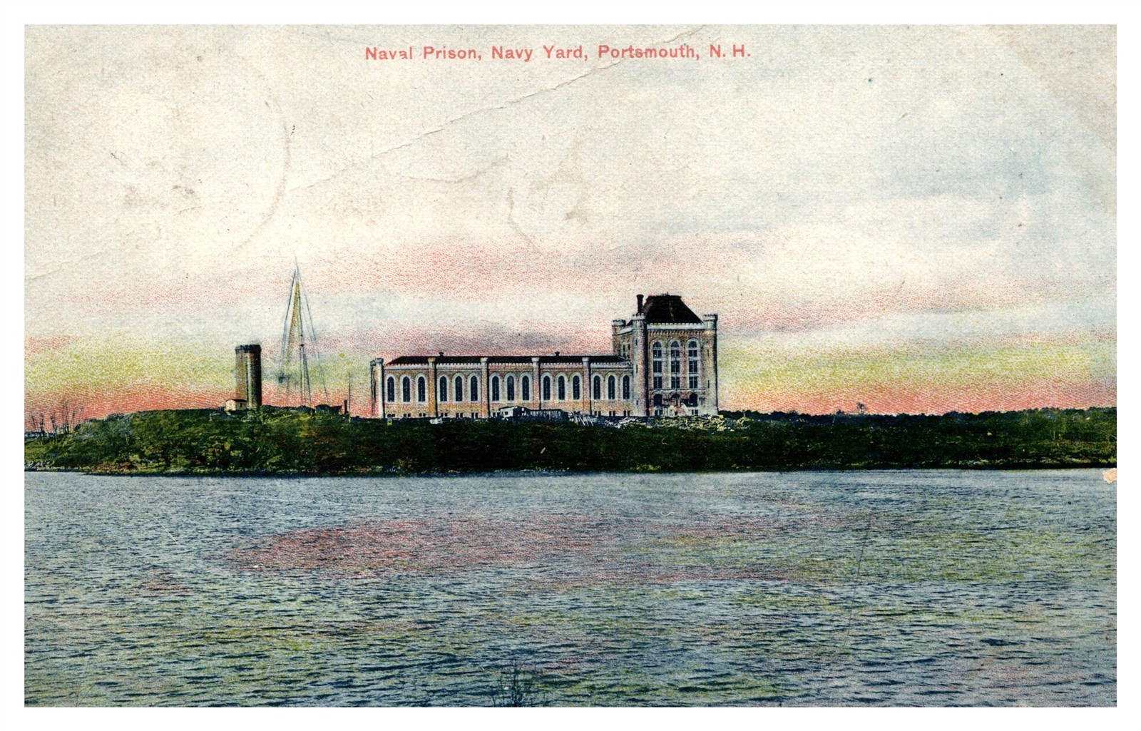 Naval Prison Navy Yard From The Water POV Portsmouth NH 1933 Postcard AG7