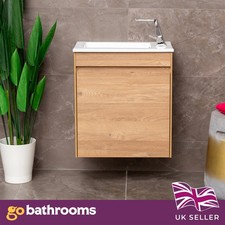 Oak Effect Cloakroom Vanity Unit Slim Basin Wall Mounted Soft Close Door 550mm