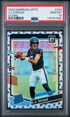 C.J. CJ STROUD 2023 DONRUSS OPTIC STARS PRIZM RC #244 PSA 10 GEM MINT! #TEXANS!