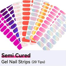 20 Strips Semi Cured Gel Nail Wraps Fast Gel Nail Stickers Solid Color Full Cove