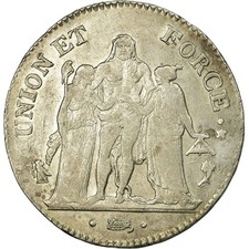 Coin, France, Union et Force, 5 Francs, 1796, Paris, VF, Silver, KM:639.1