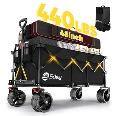 Sekey 48''L Collapsible Foldable Extended Wagon 440lbs Weight Capacity. Black