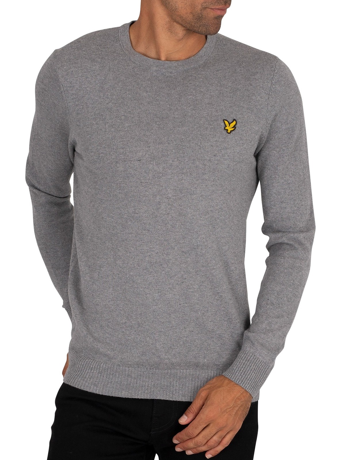 Lyle & Scott de los hombres Jersey de cuello redondo de merino de algodón, Gris