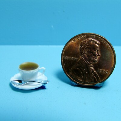 Dollhouse Miniature Chrysnbon Cup of Coffee with Saucer and Spoon CB172