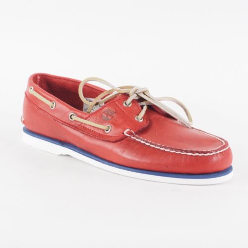 Hombres Timberland Clásico 2 Ojos 6829B Mediano Rojo Cuero Encaje Informal Barco Zapatos - Imagen 2 de 7