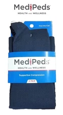 Medipeds Unisex Over The Calf Mild Compression Navy Socks Large 2-Pack
