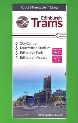 Straßenbahn Fahrplan Prospekt - Edinburgh Trams - Stadtzentrum zum Flughafen - Mai 2022