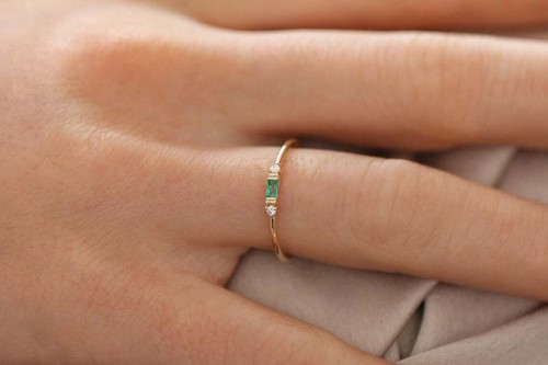 Damen Smaragd Baguette 0,08ct & Diamant Brillanten 0,04ct VS Ring Kombination - Bild 3 von 6